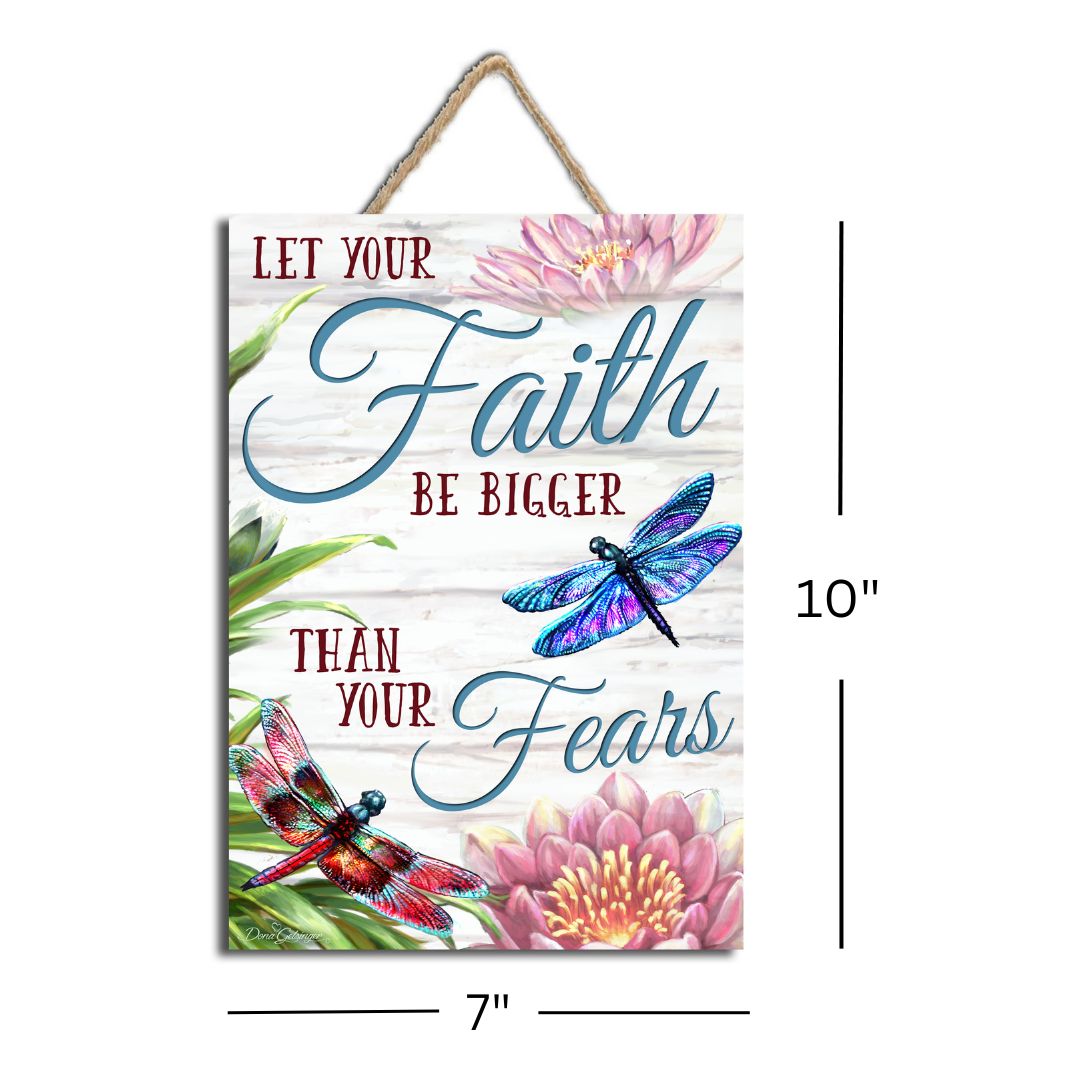 Faith Over Fear Wooden Sign with Rope Hanger