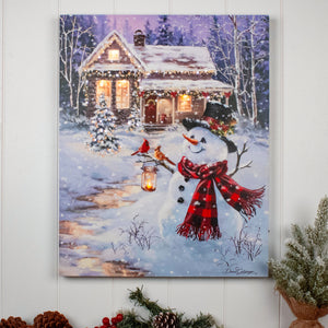 Cottage in the Snow 16x20 Fiber Optic Canvas