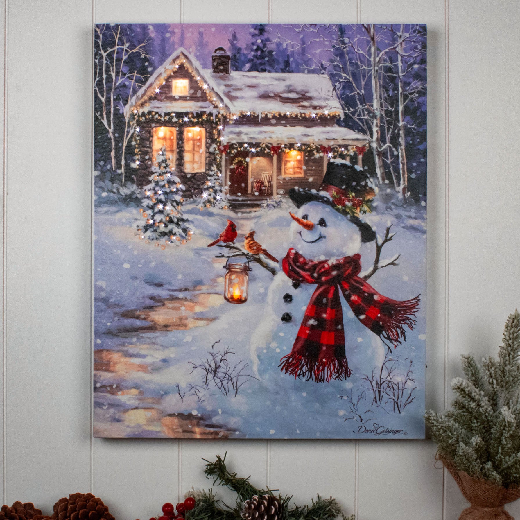 Cottage in the Snow 16x20 Fiber Optic Canvas