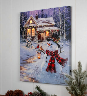 Cottage in the Snow 16x20 Fiber Optic Canvas