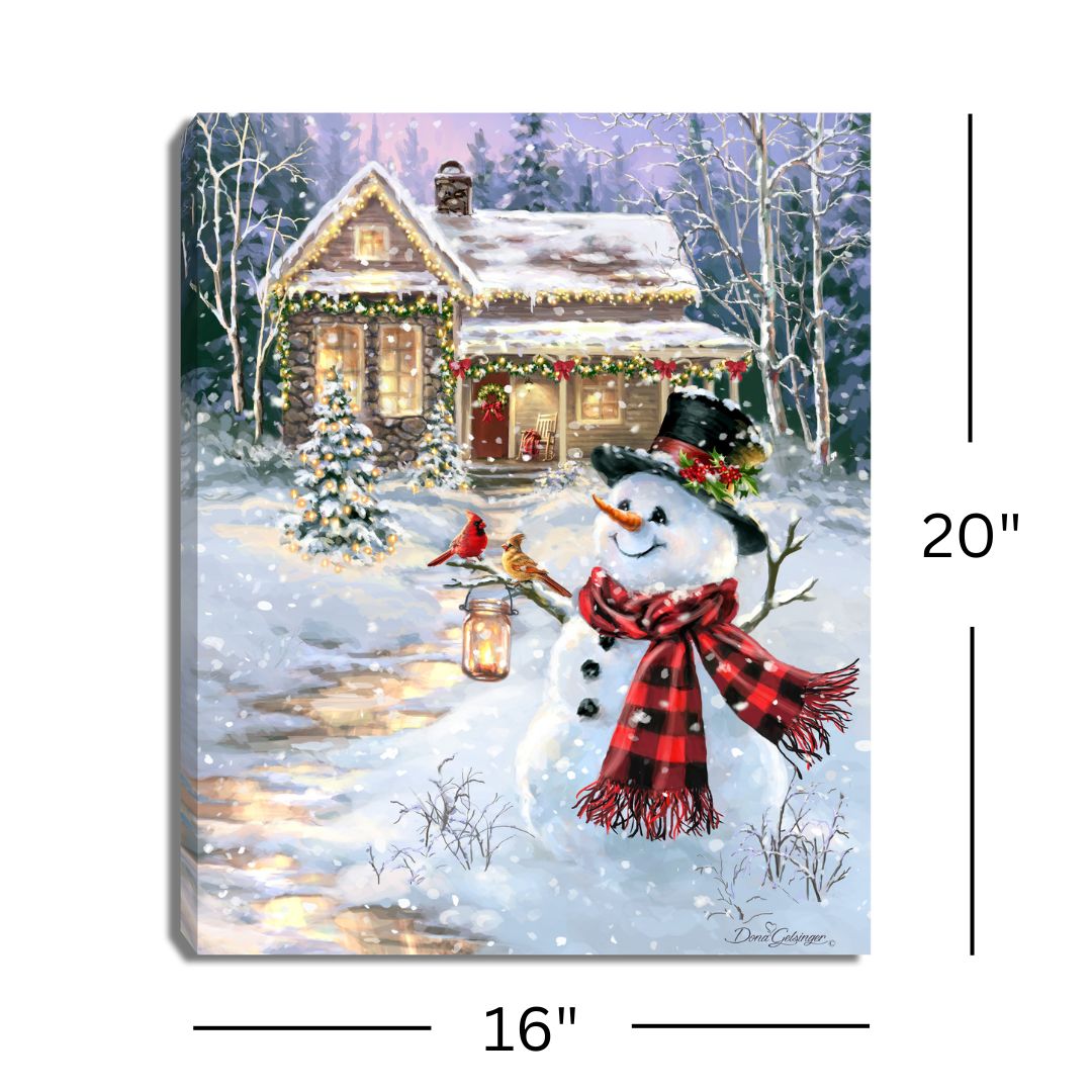 Cottage in the Snow 16x20 Fiber Optic Canvas