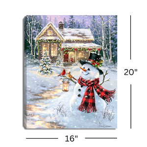 Cottage in the Snow 16x20 Fiber Optic Canvas