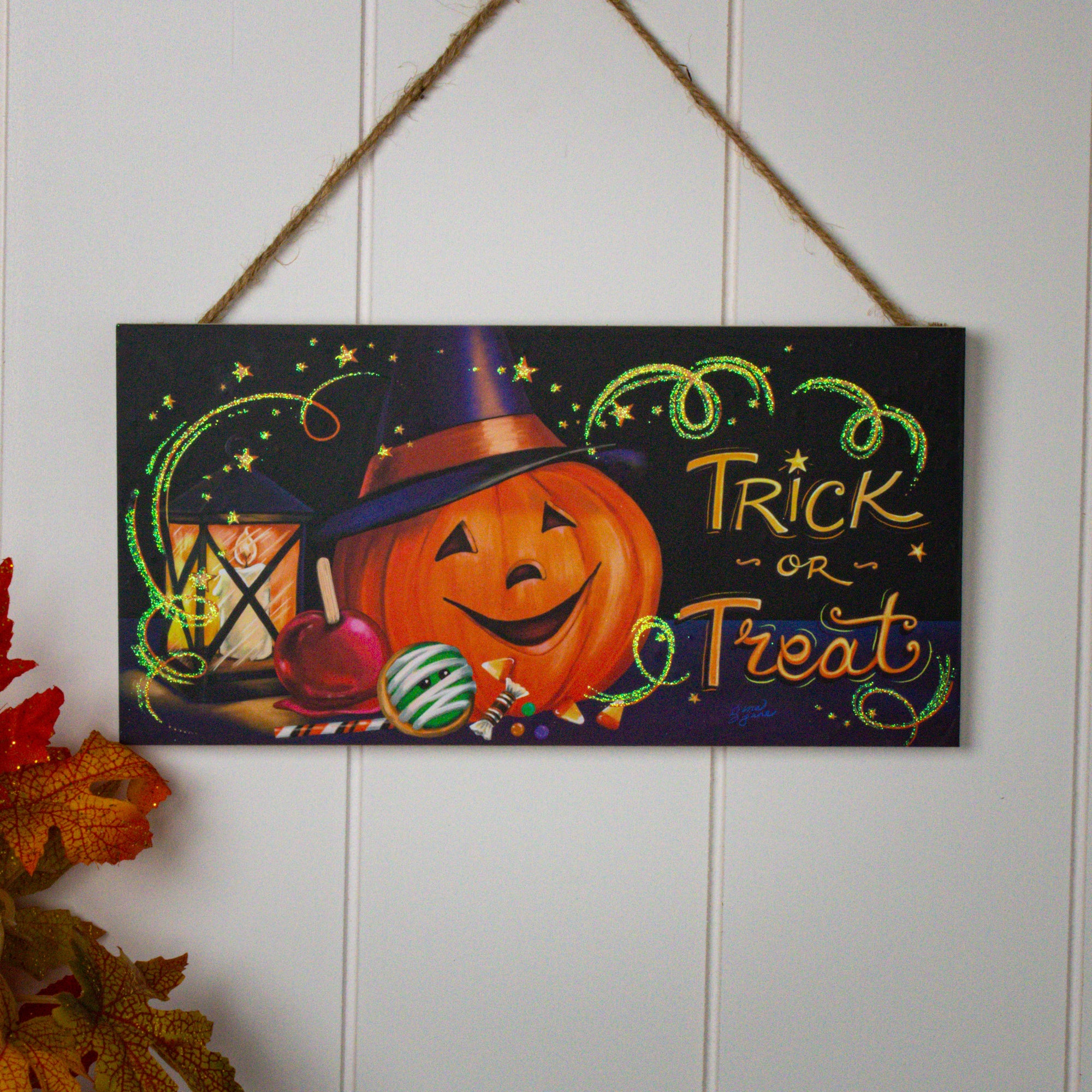 Trick or Treat Wooden Sign with Rope Hanger