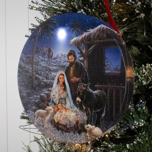 A Savior Is Born LED Nativity Ornament – Lighted Christmas Tree Decoration