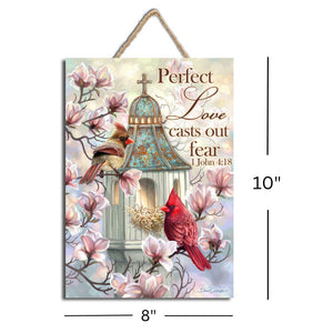 Perfect Love Cardinals Wooden Sign with Rope Hanger
