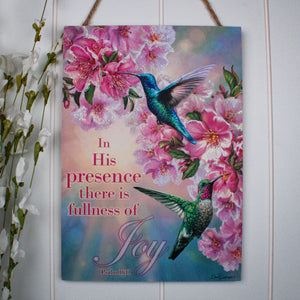 Hummingbird Joy Wooden Sign with Rope Hanger