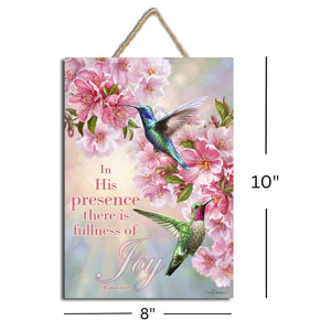 Hummingbird Joy Wooden Sign with Rope Hanger