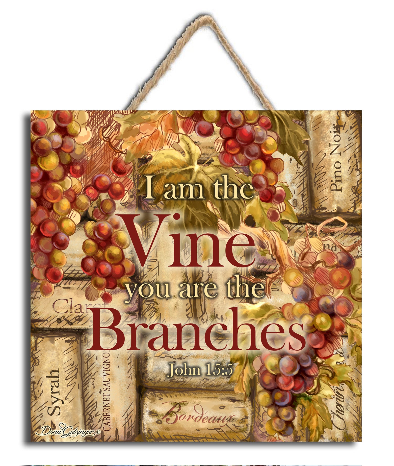 Corks and Vines Wooden Sign with Rope Hanger