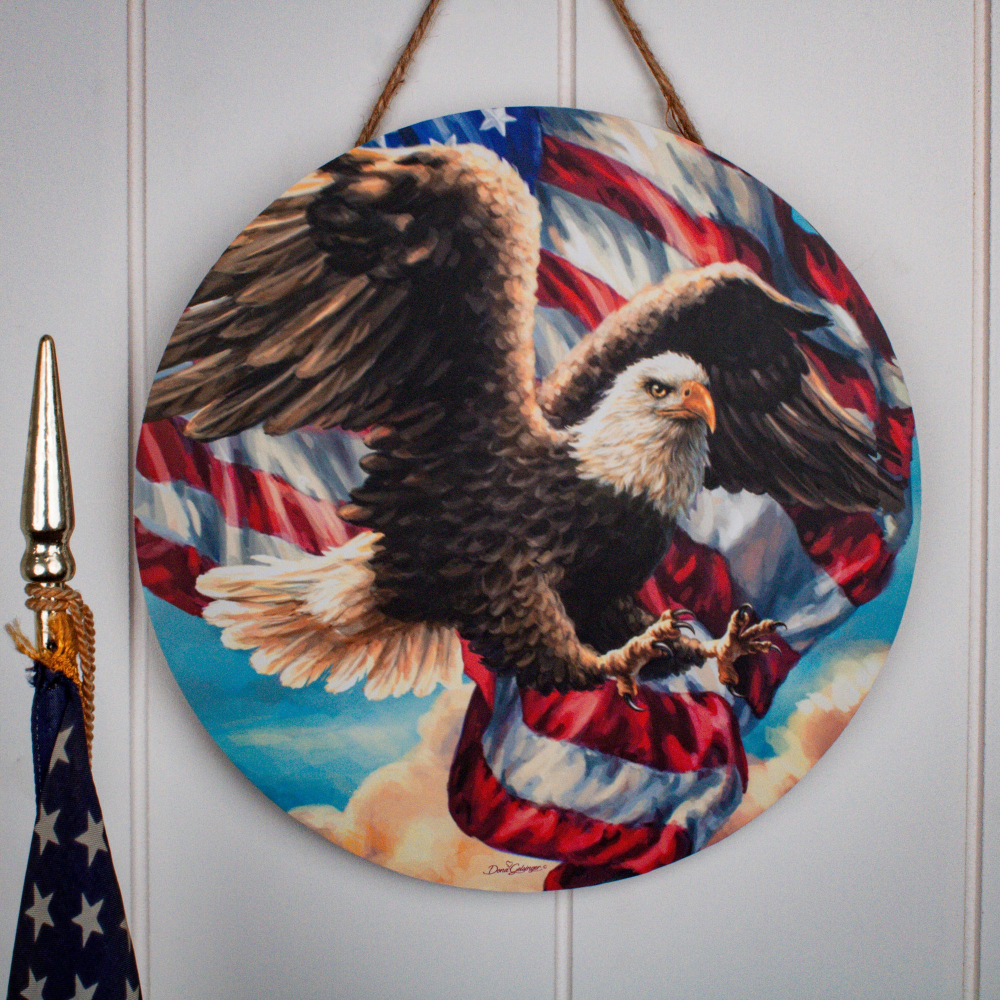 Liberty Eagle Wooden Sign with Rope Hanger