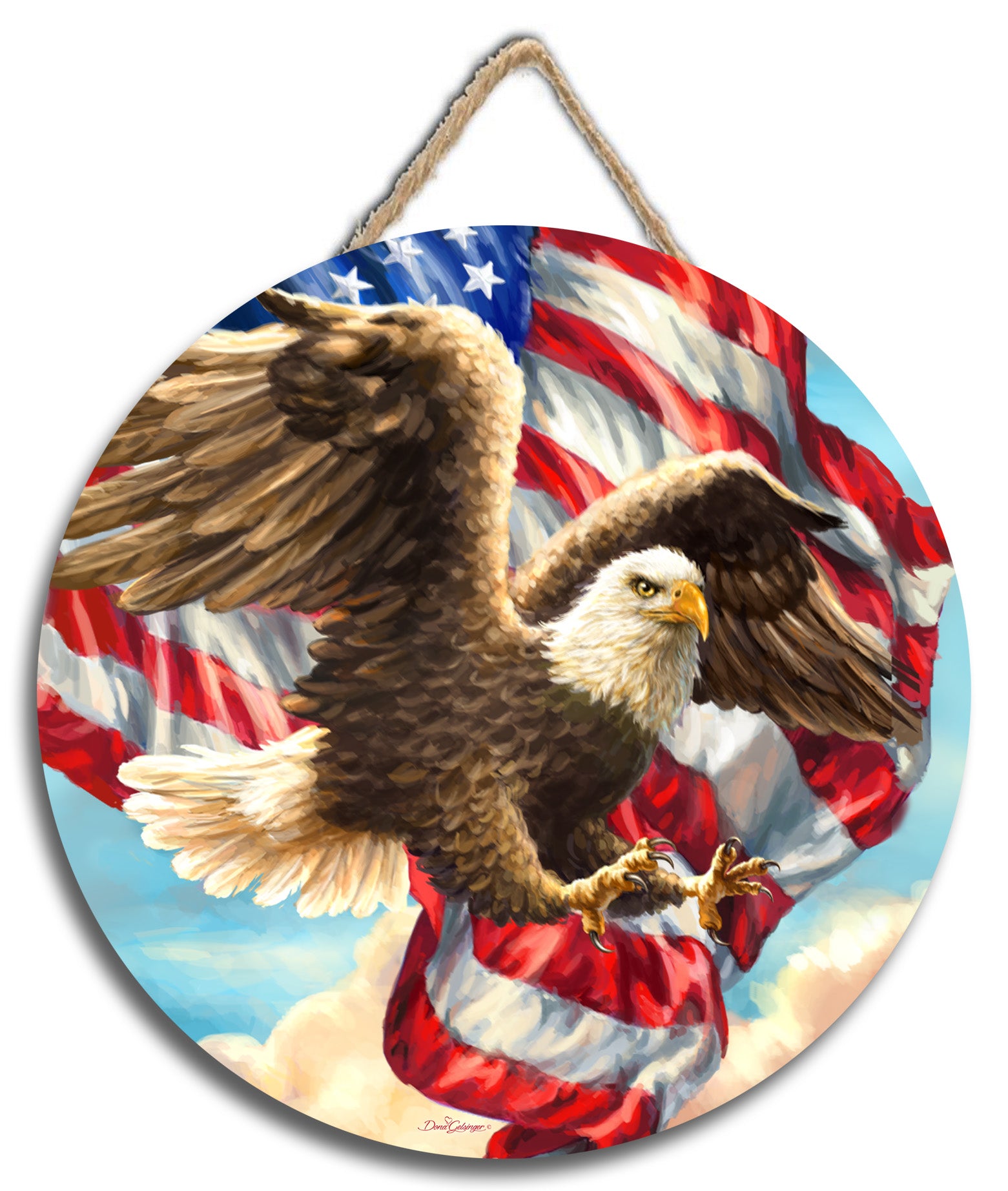 Liberty Eagle Wooden Sign with Rope Hanger