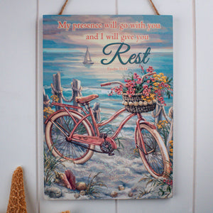 Bicycle by the Sea Wooden Sign with Rope Hanger