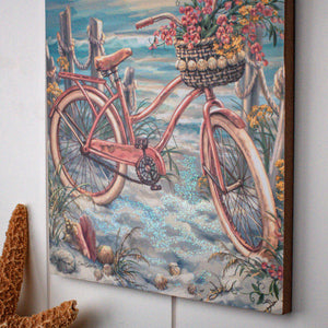 Bicycle by the Sea Wooden Sign with Rope Hanger