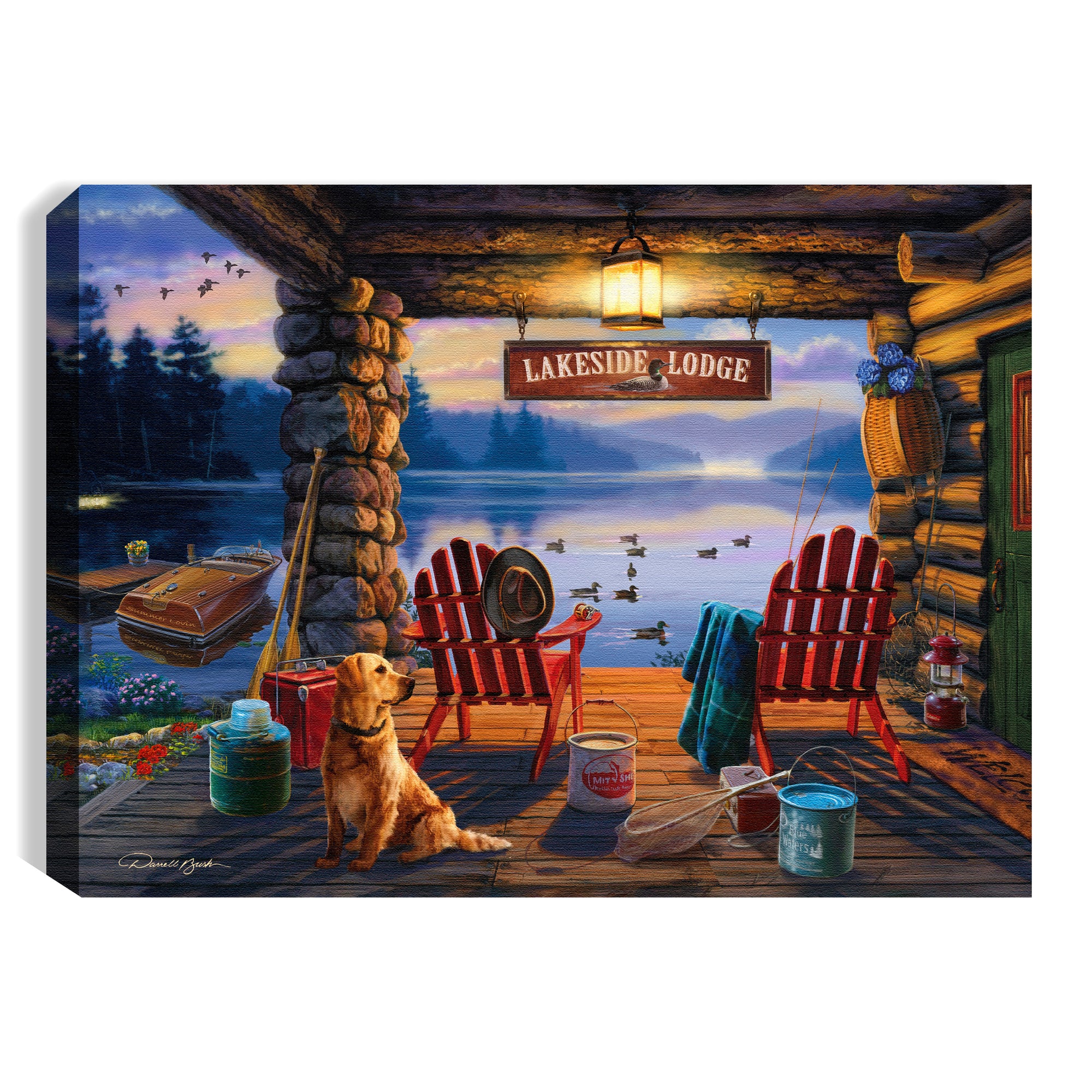 Lakeside Lodge 8x6 Lighted Tabletop Canvas