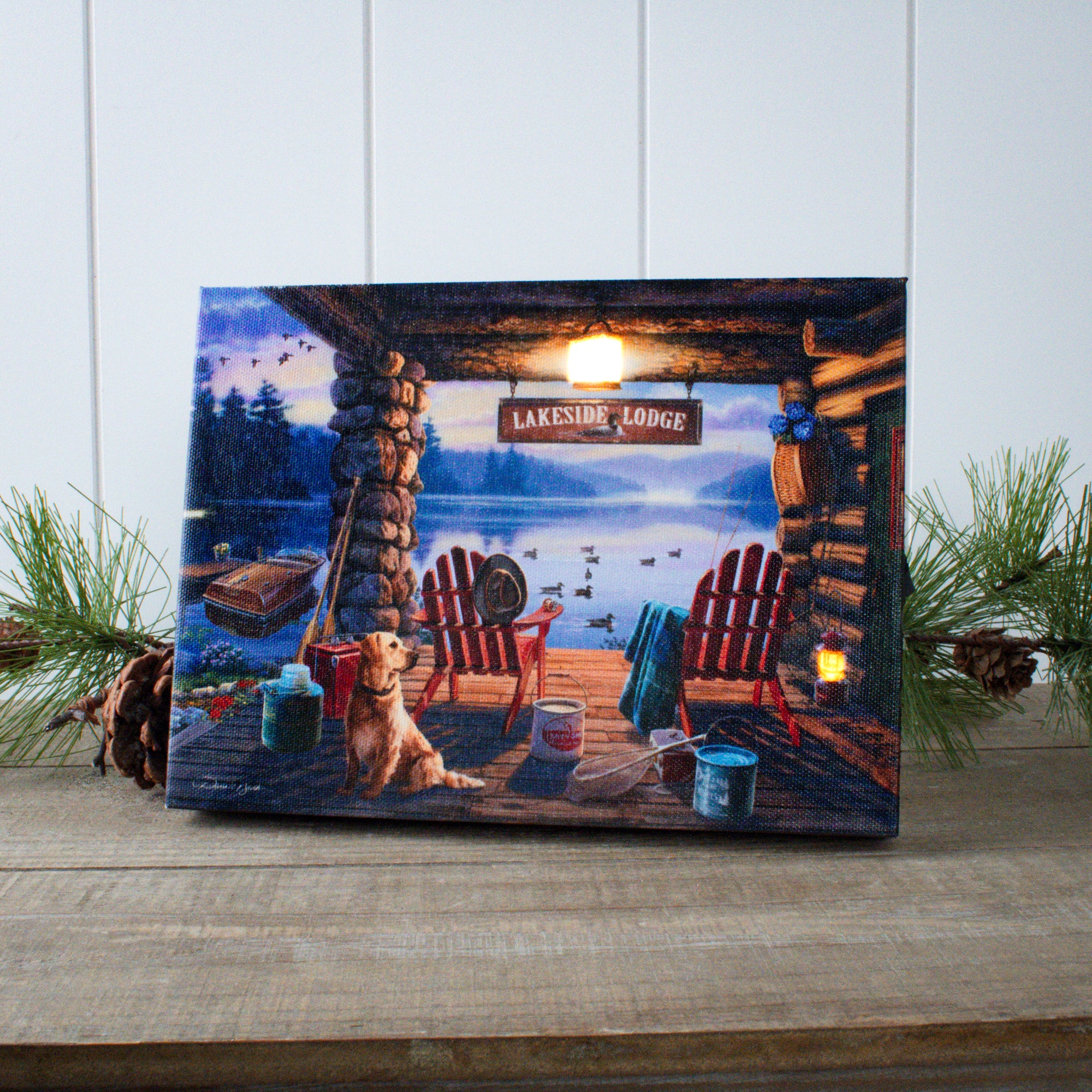 Lakeside Lodge 8x6 Lighted Tabletop Canvas