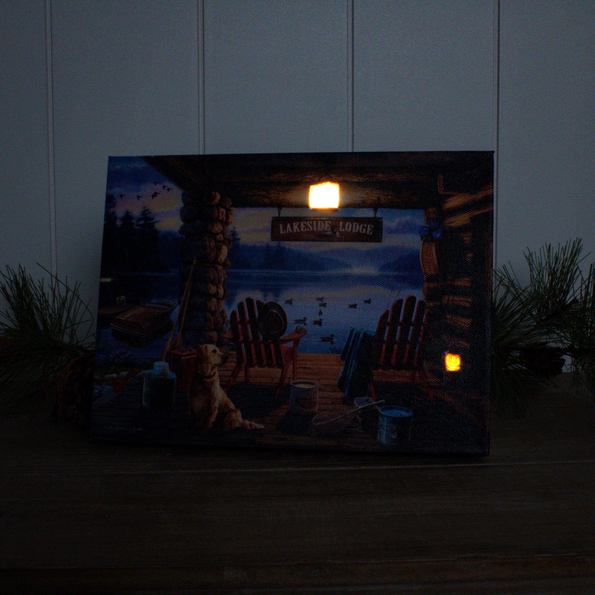 Lakeside Lodge 8x6 Lighted Tabletop Canvas
