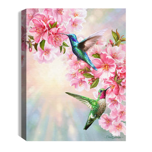 Hummingbirds in Spring 8x6 Lighted Tabletop Canvas