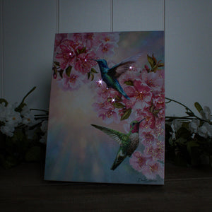 Hummingbirds in Spring 8x6 Lighted Tabletop Canvas