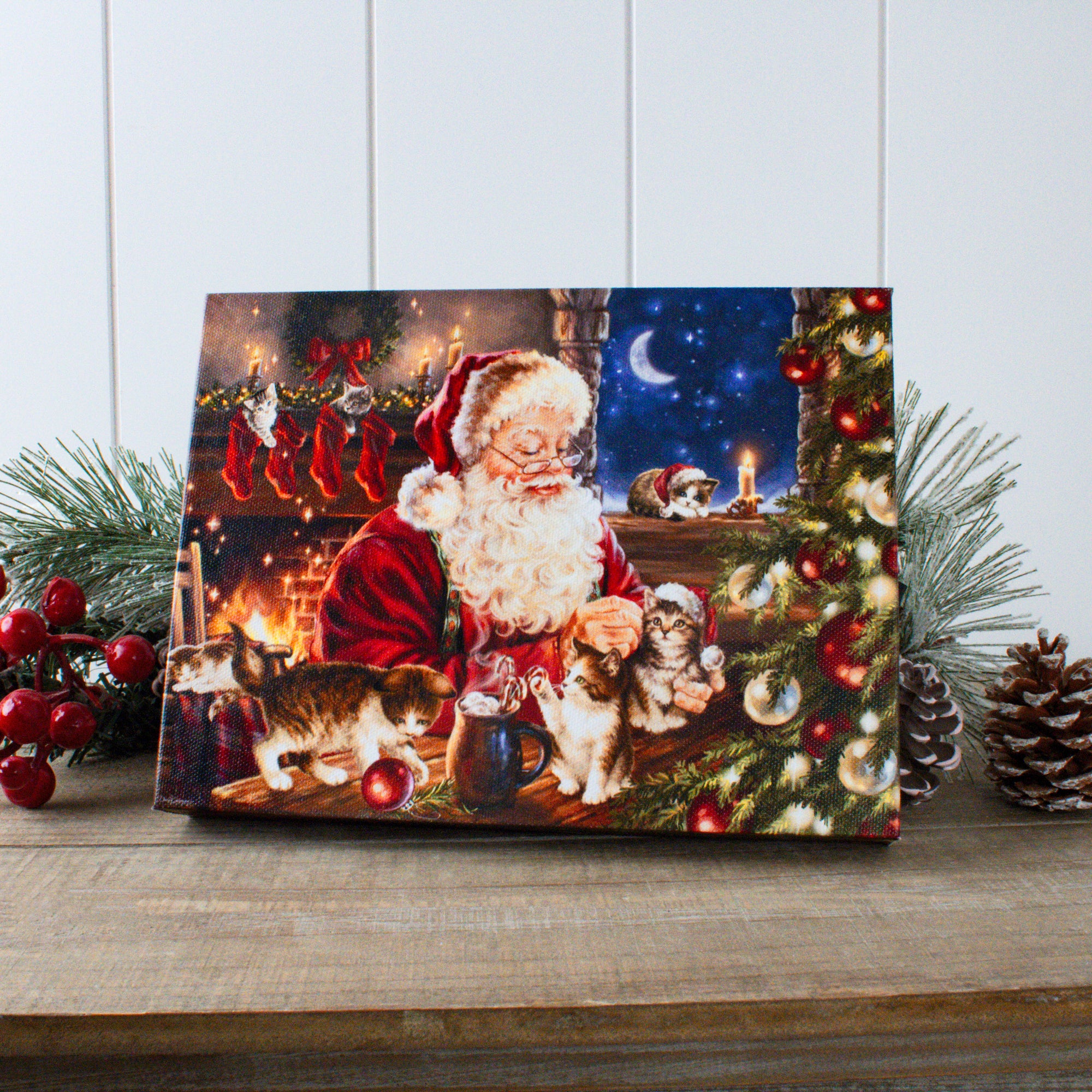 Santa's Furry Friends 8x6 Lighted Tabletop Canvas