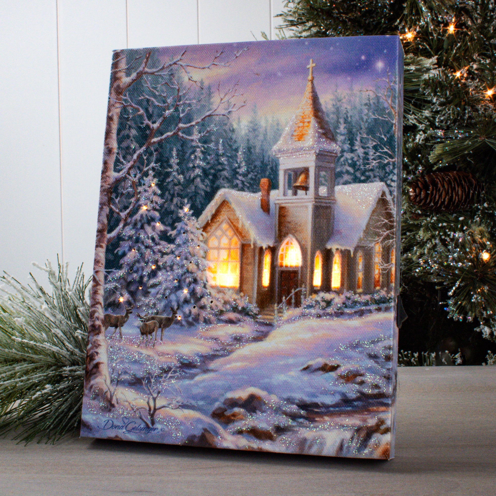 Christmas Chapel 8x6 Lighted Tabletop Canvas