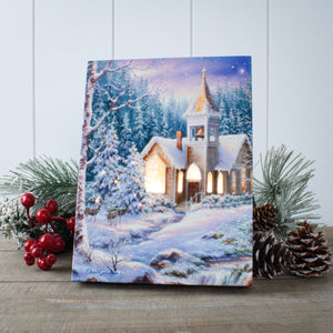 Christmas Chapel 8x6 Lighted Tabletop Canvas