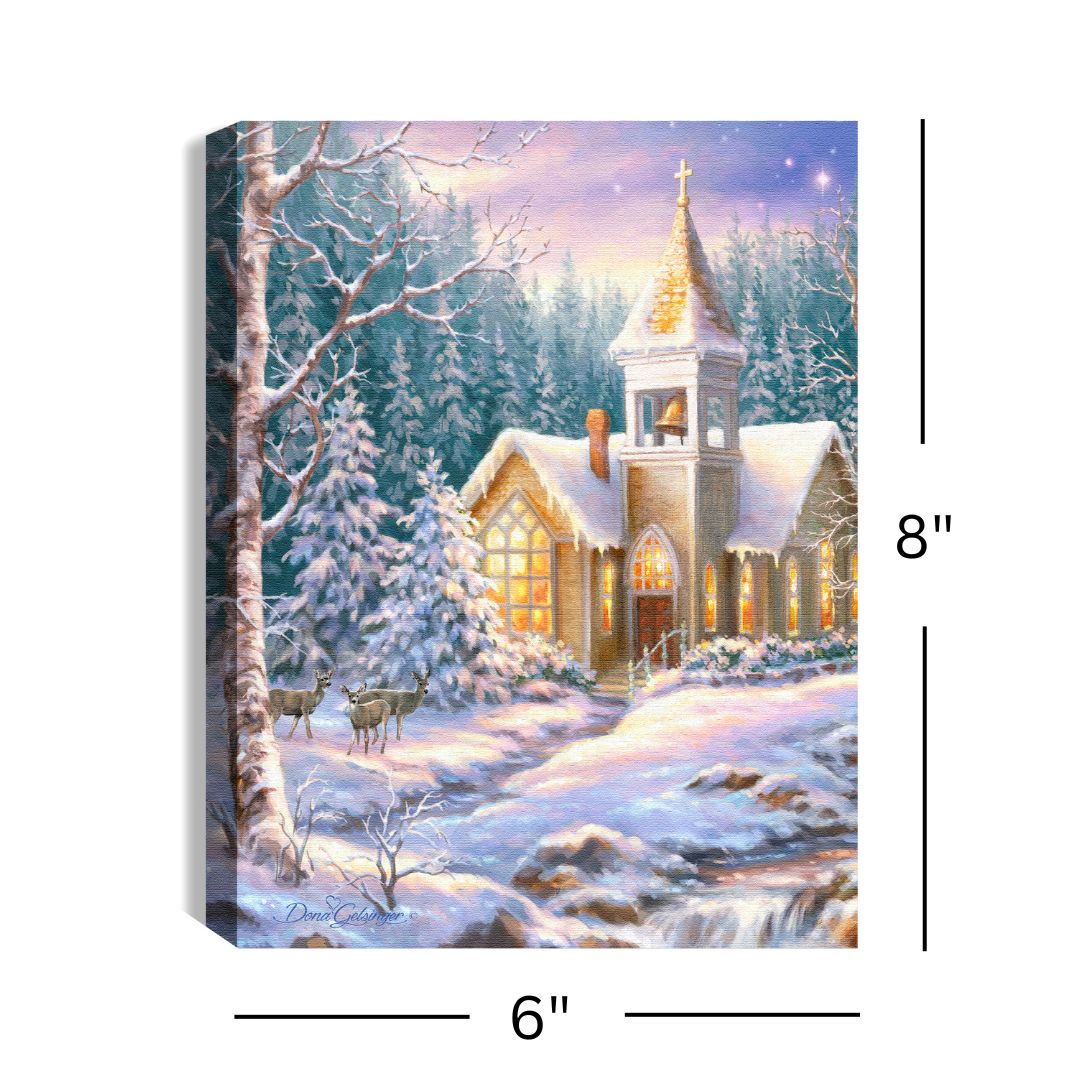 Christmas Chapel 8x6 Lighted Tabletop Canvas