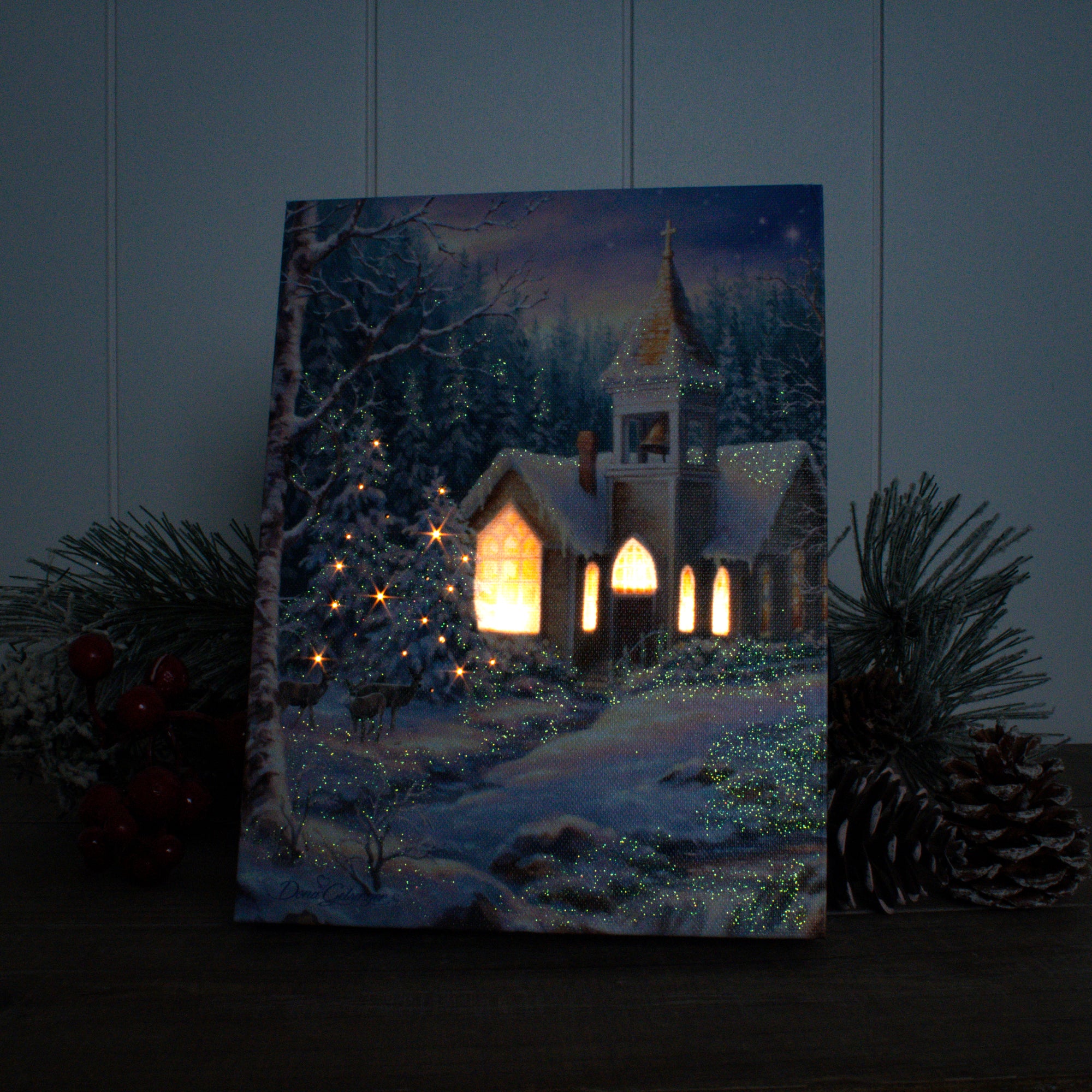 Christmas Chapel 8x6 Lighted Tabletop Canvas