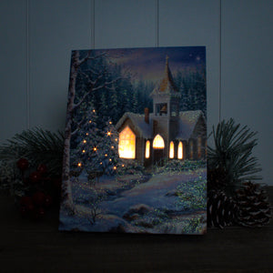 Christmas Chapel 8x6 Lighted Tabletop Canvas