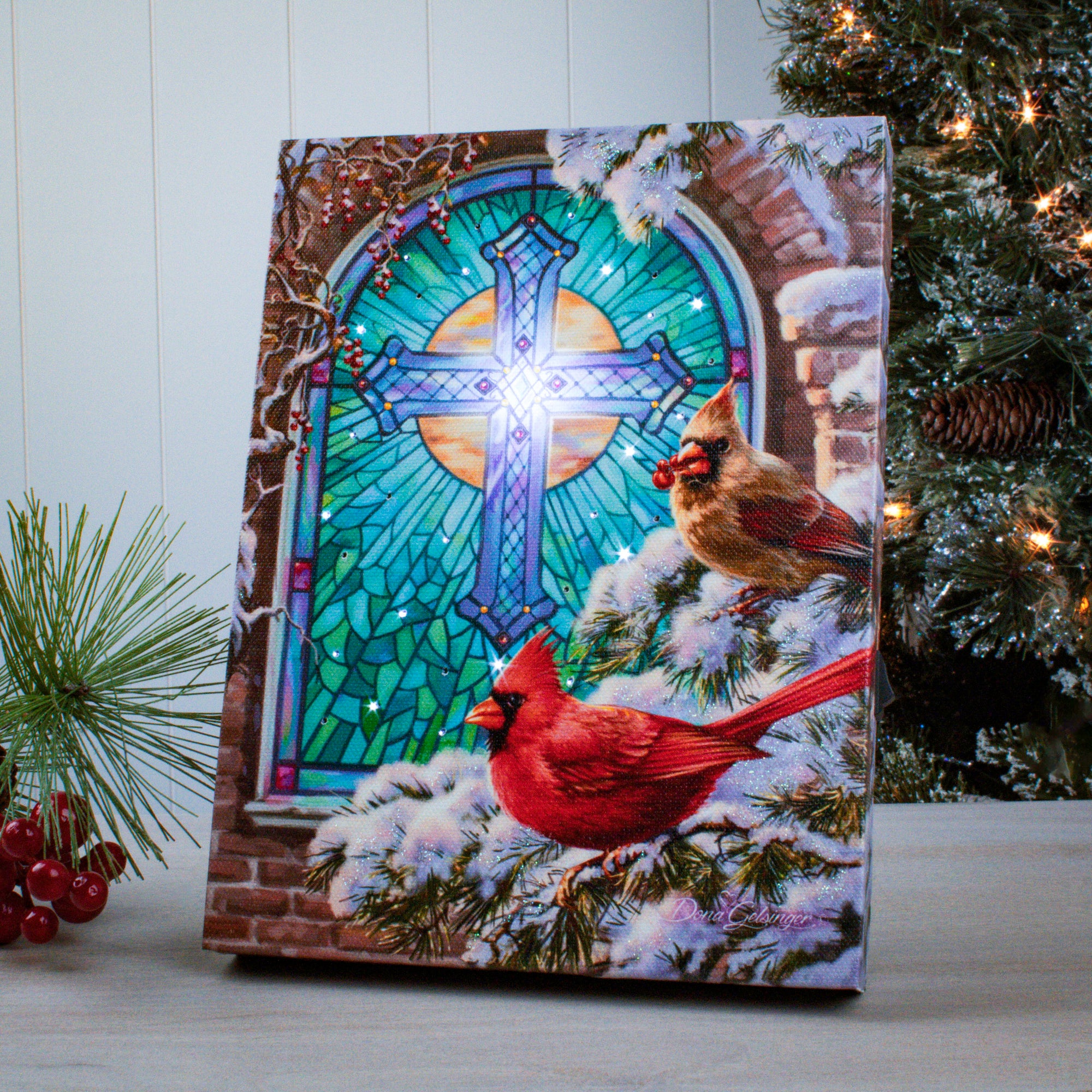 Christmas Church Window 8x6 Lighted Tabletop Canvas