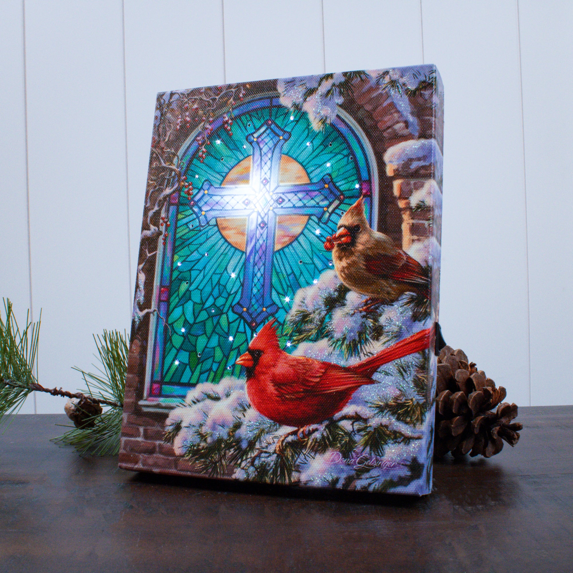 Christmas Church Window 8x6 Lighted Tabletop Canvas
