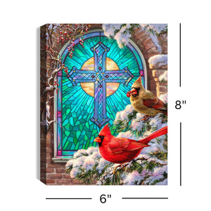 Christmas Church Window 8x6 Lighted Tabletop Canvas