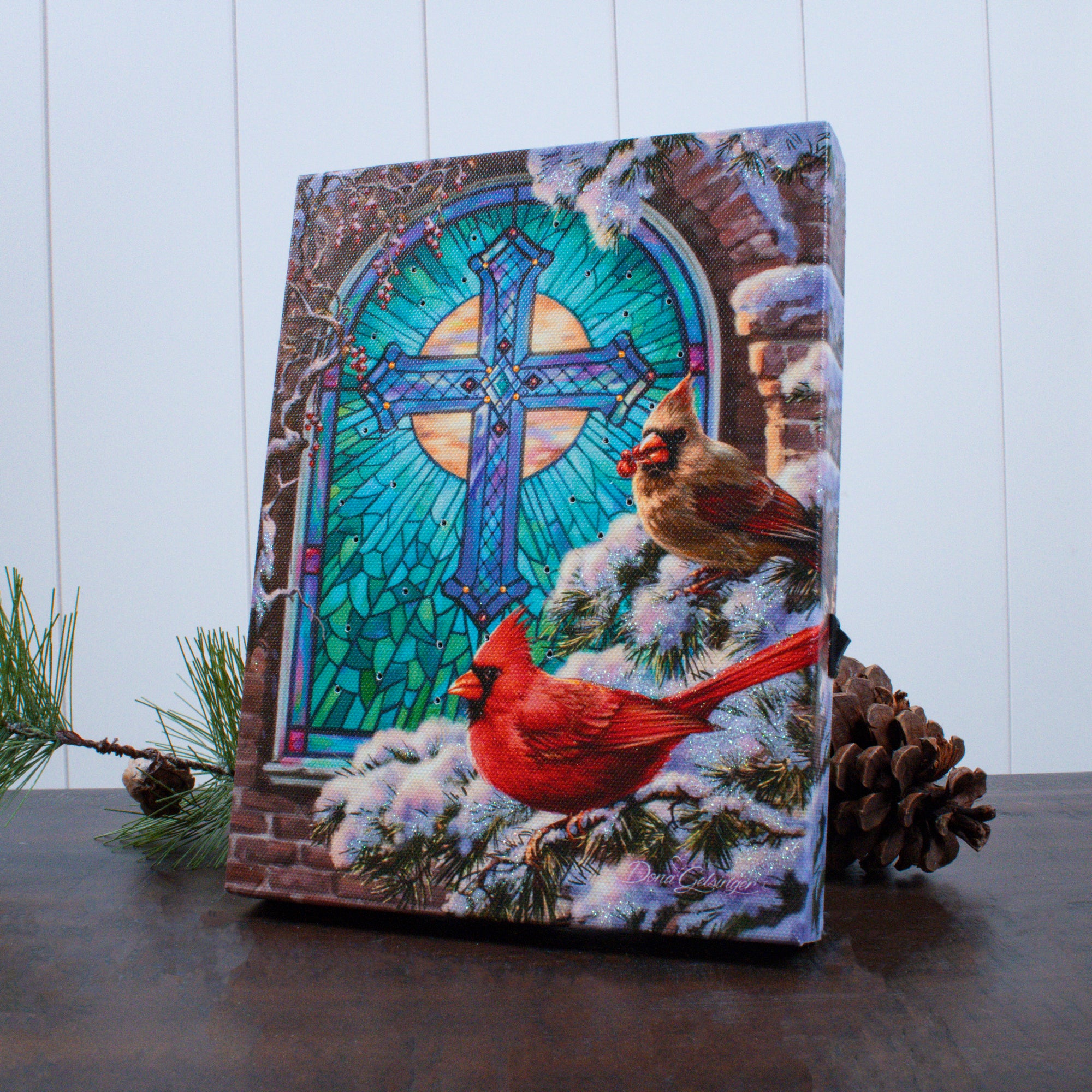 Christmas Church Window 8x6 Lighted Tabletop Canvas