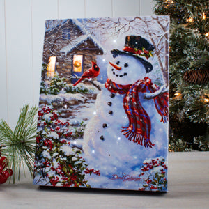 Snowman and Feathered Friend 8x6 Lighted Tabletop Canvas