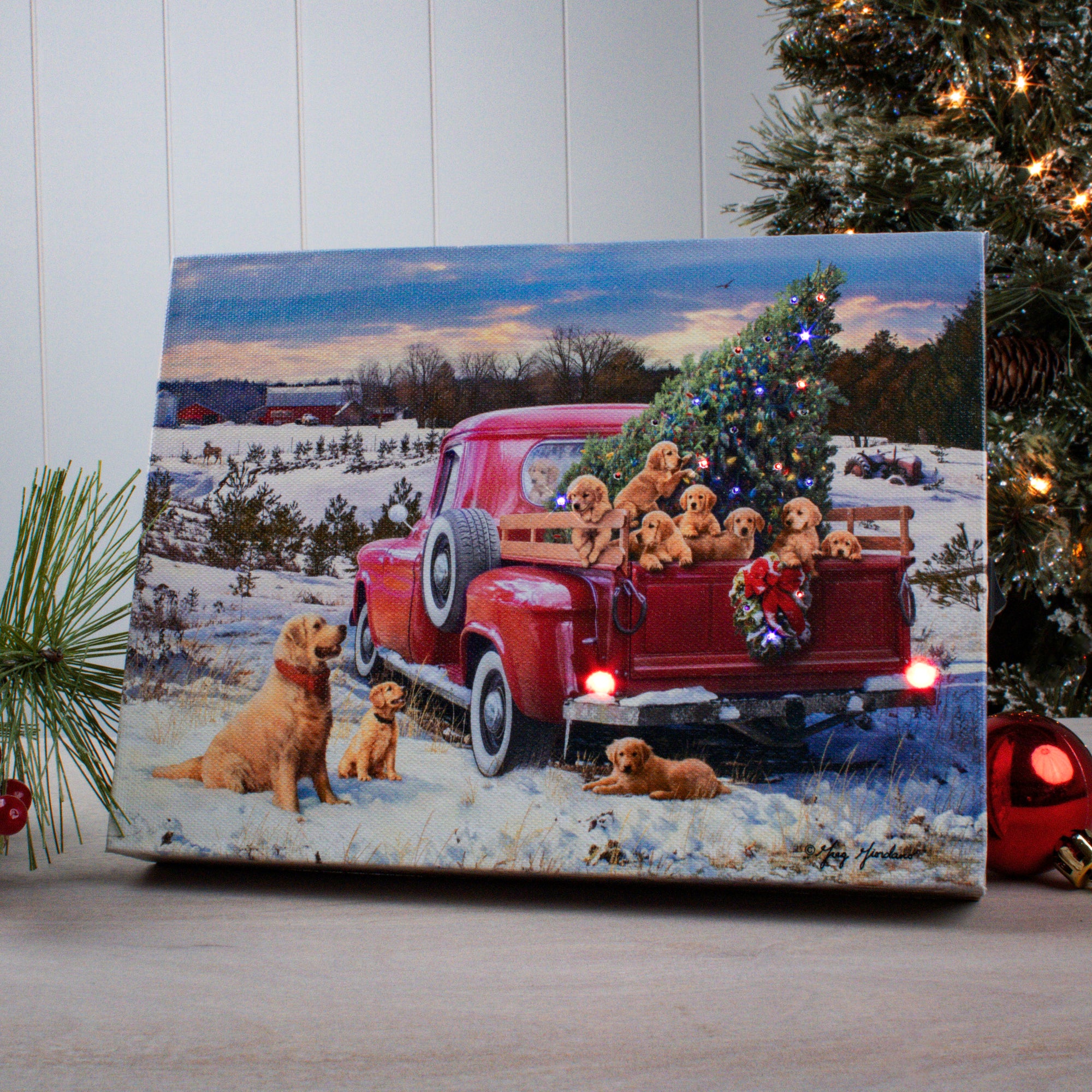 A Puppy Christmas 8x6 Lighted Tabletop Canvas