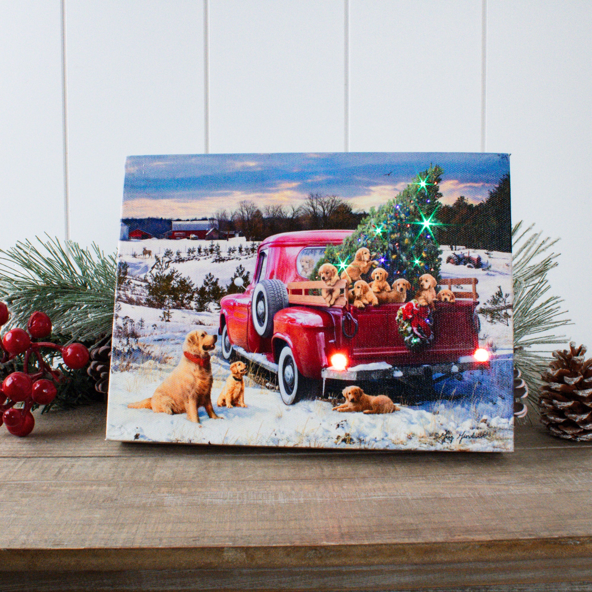A Puppy Christmas 8x6 Lighted Tabletop Canvas