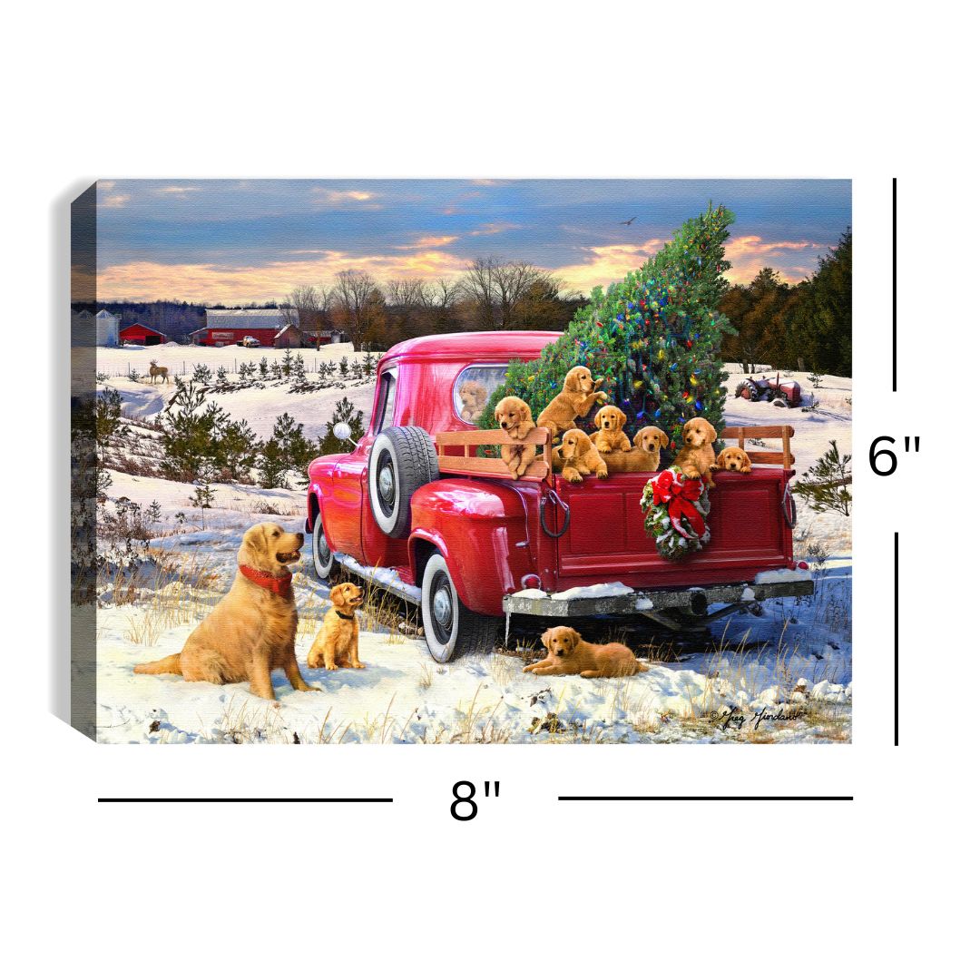 A Puppy Christmas 8x6 Lighted Tabletop Canvas