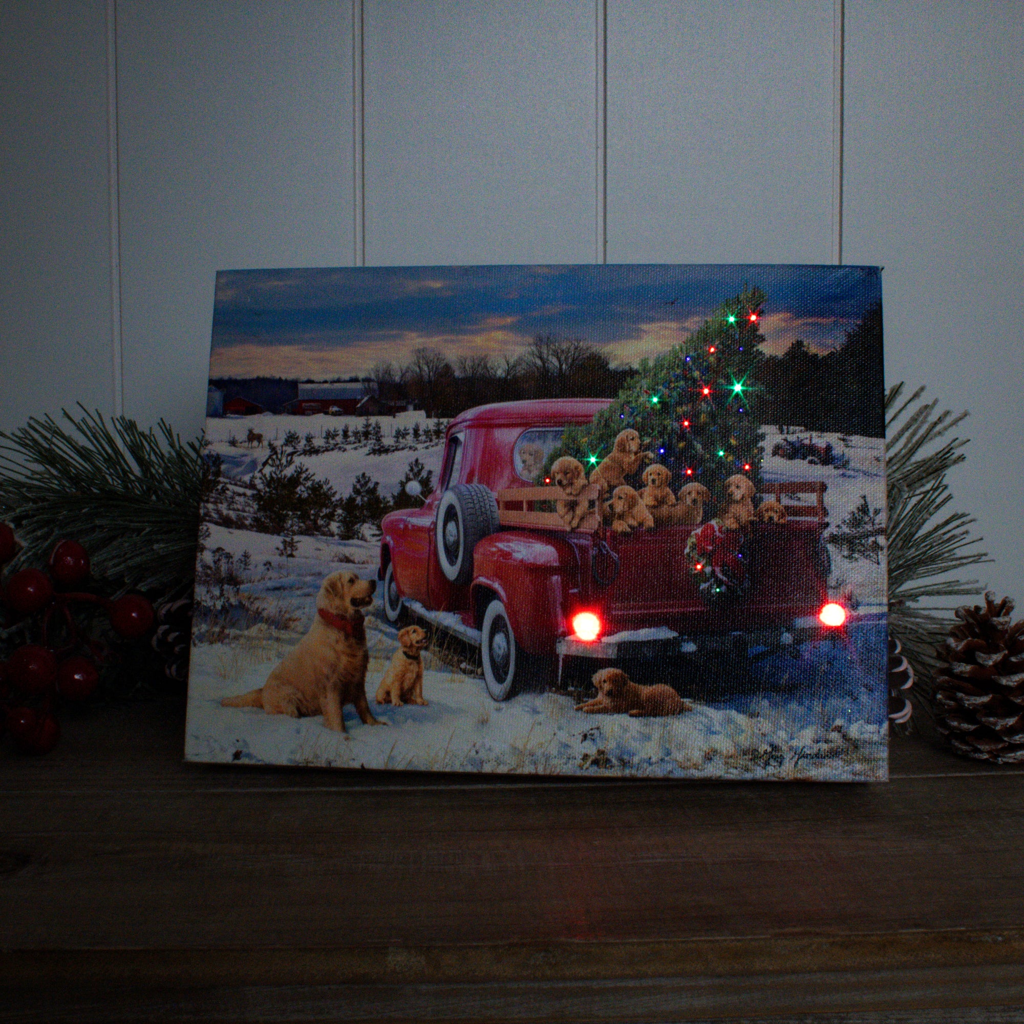 A Puppy Christmas 8x6 Lighted Tabletop Canvas