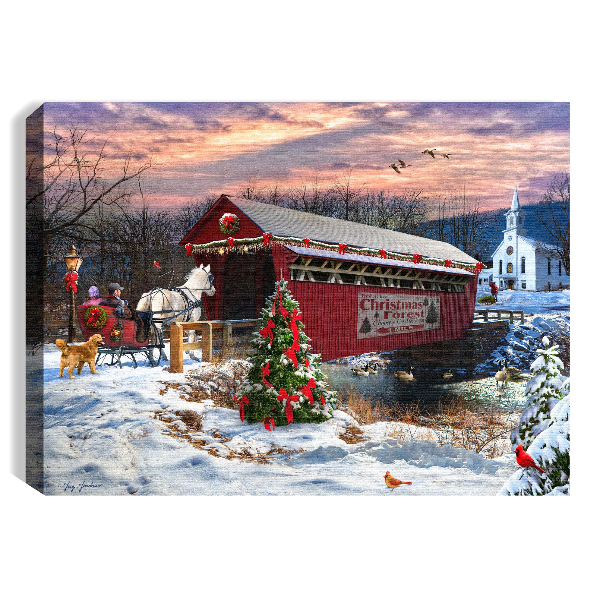 Covered Bridge 8x6 Lighted Tabletop Canvas