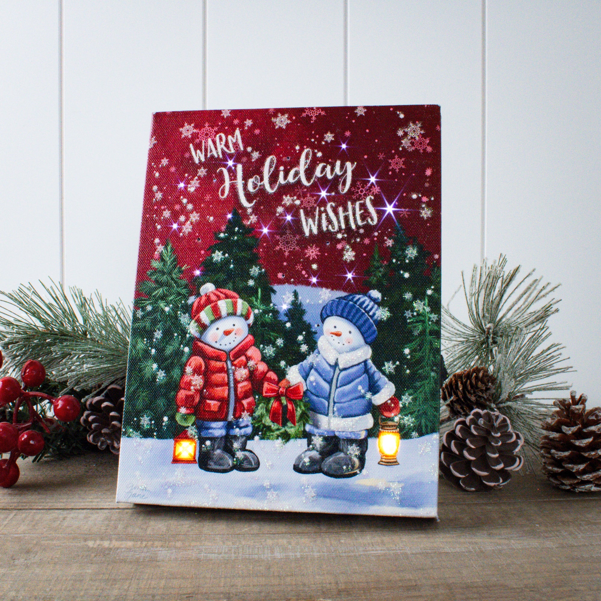 Holiday Wishes 8x6 Lighted Tabletop Canvas