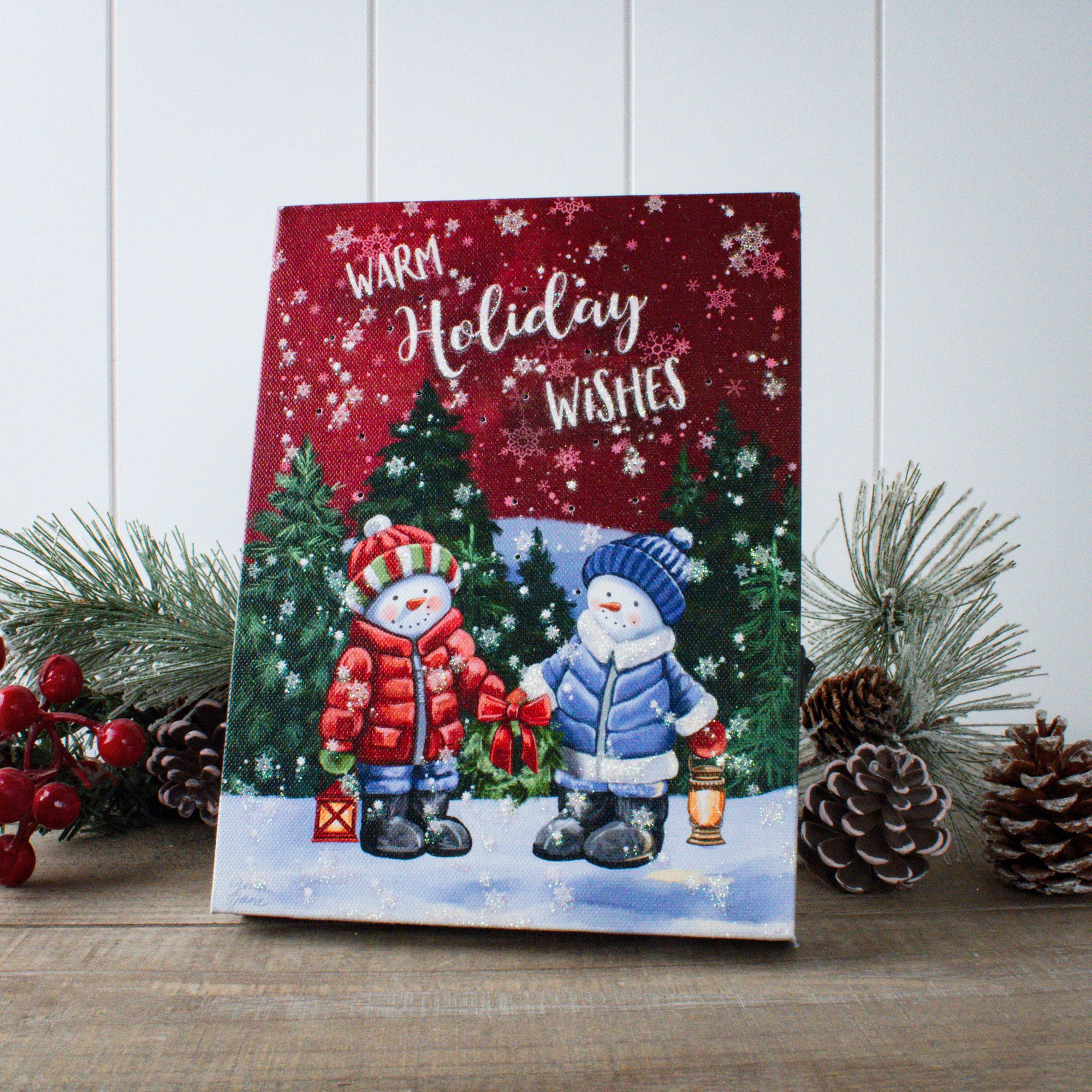 Holiday Wishes 8x6 Lighted Tabletop Canvas