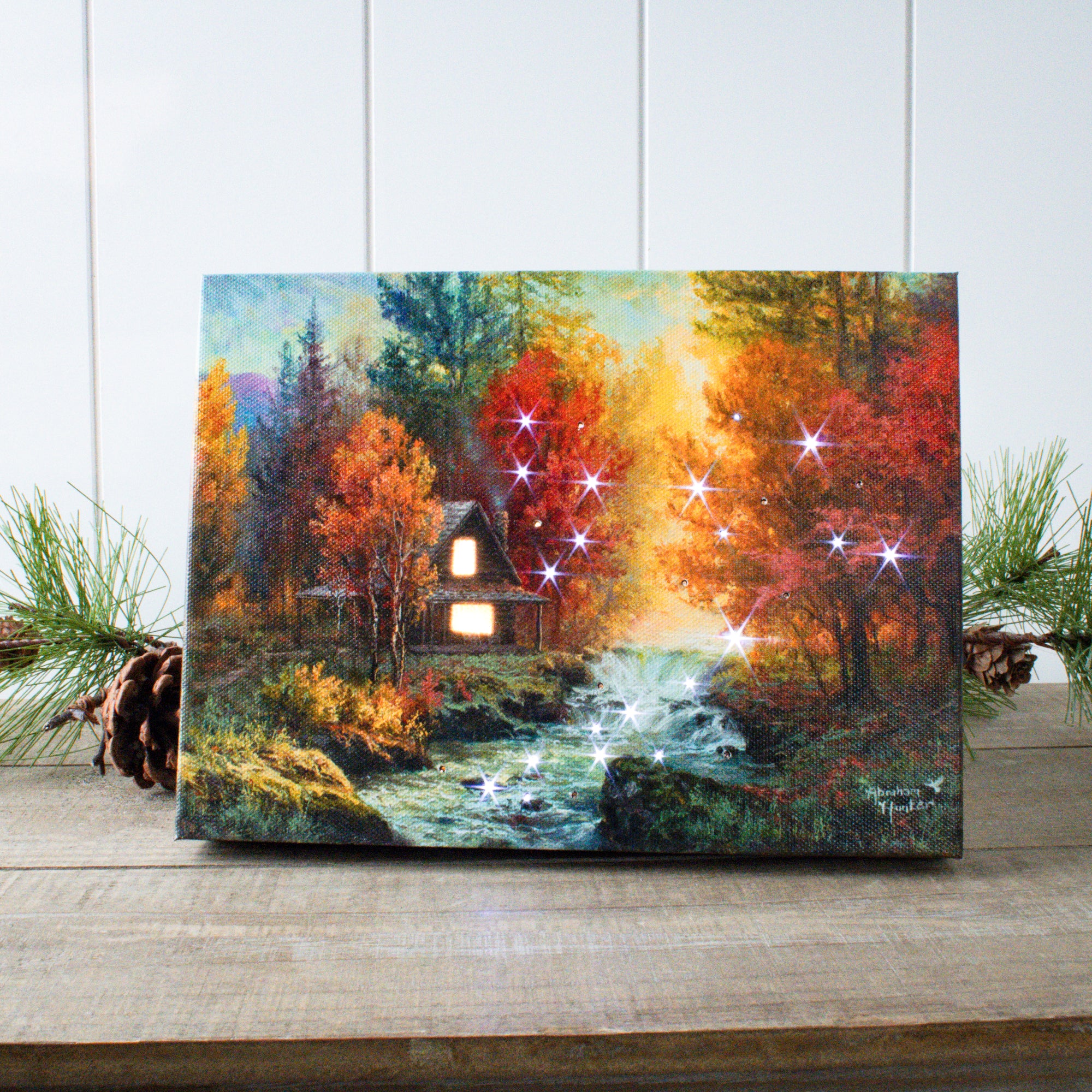 Creekside Cabin 8x6 Lighted Tabletop Canvas