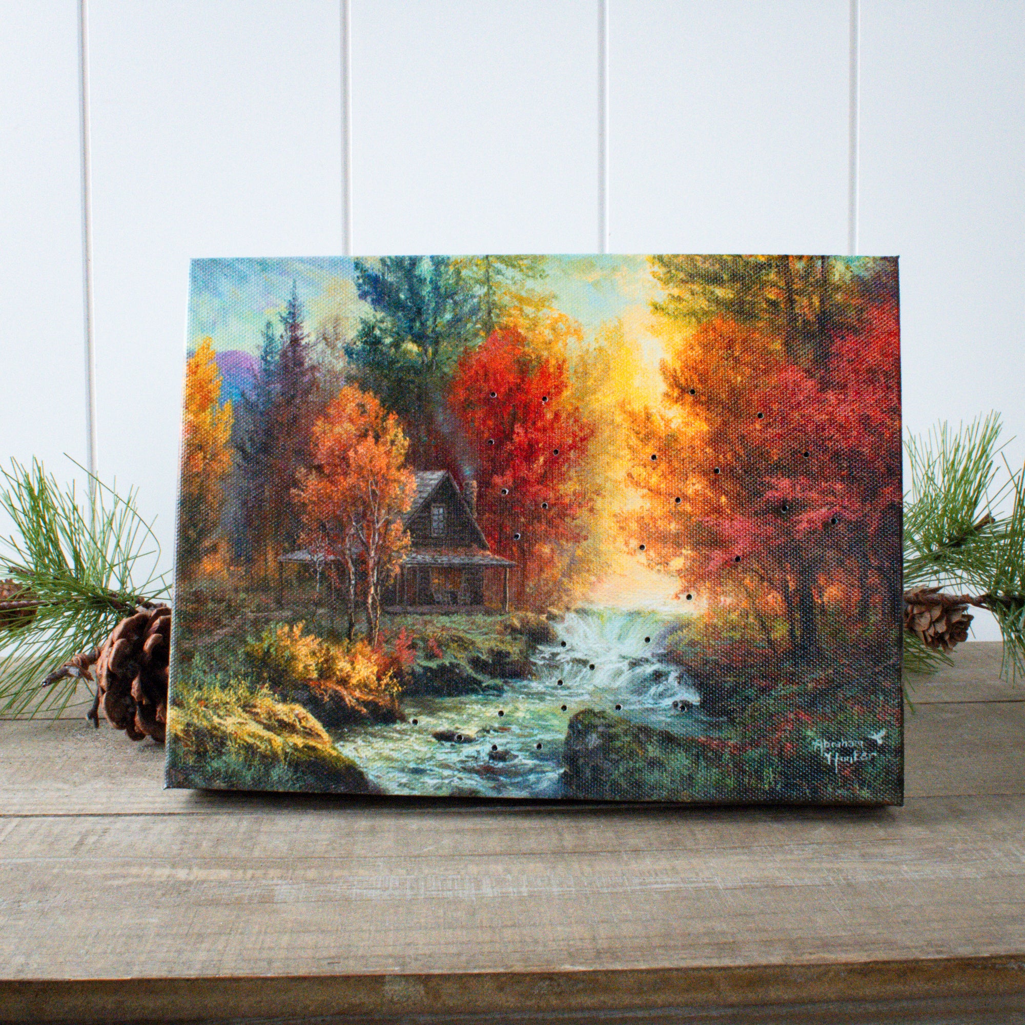 Creekside Cabin 8x6 Lighted Tabletop Canvas
