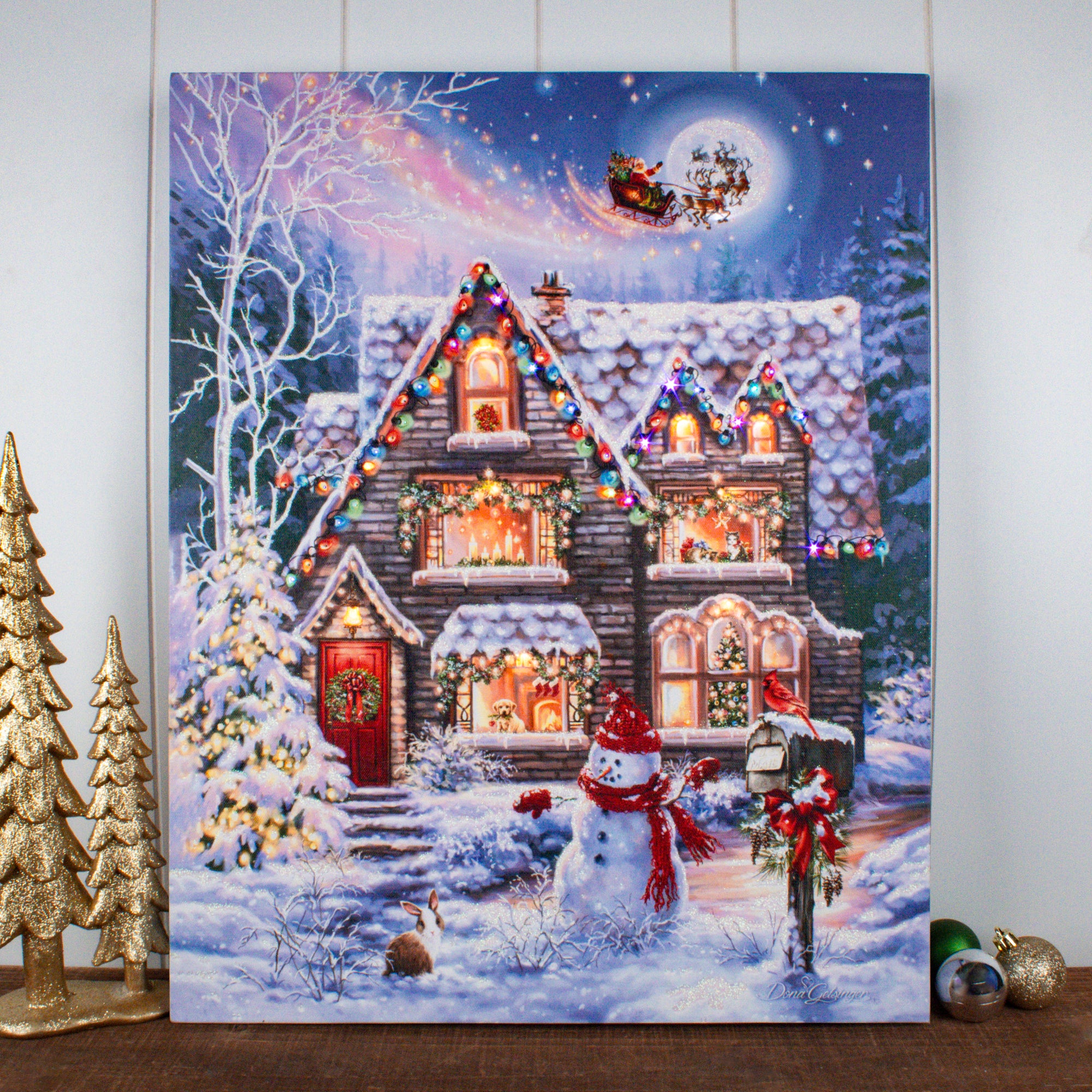 Christmas House 16x20 Fiber Optic Canvas