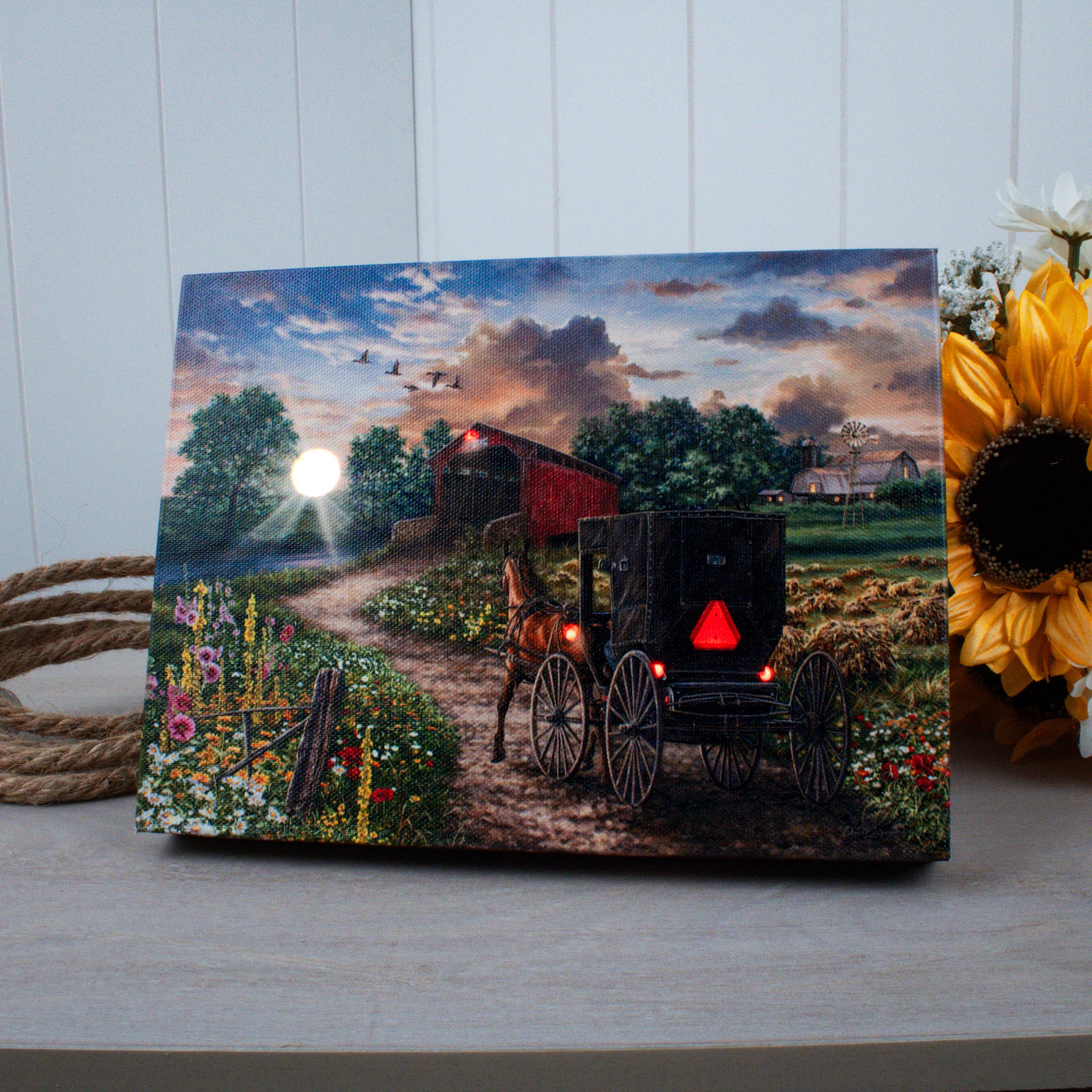 Evening on the Farm 8x6 Lighted Tabletop Canvas