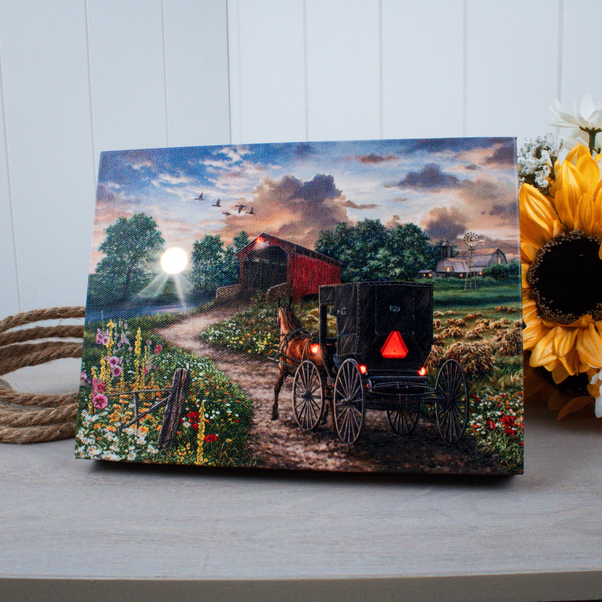 Evening on the Farm 8x6 Lighted Tabletop Canvas