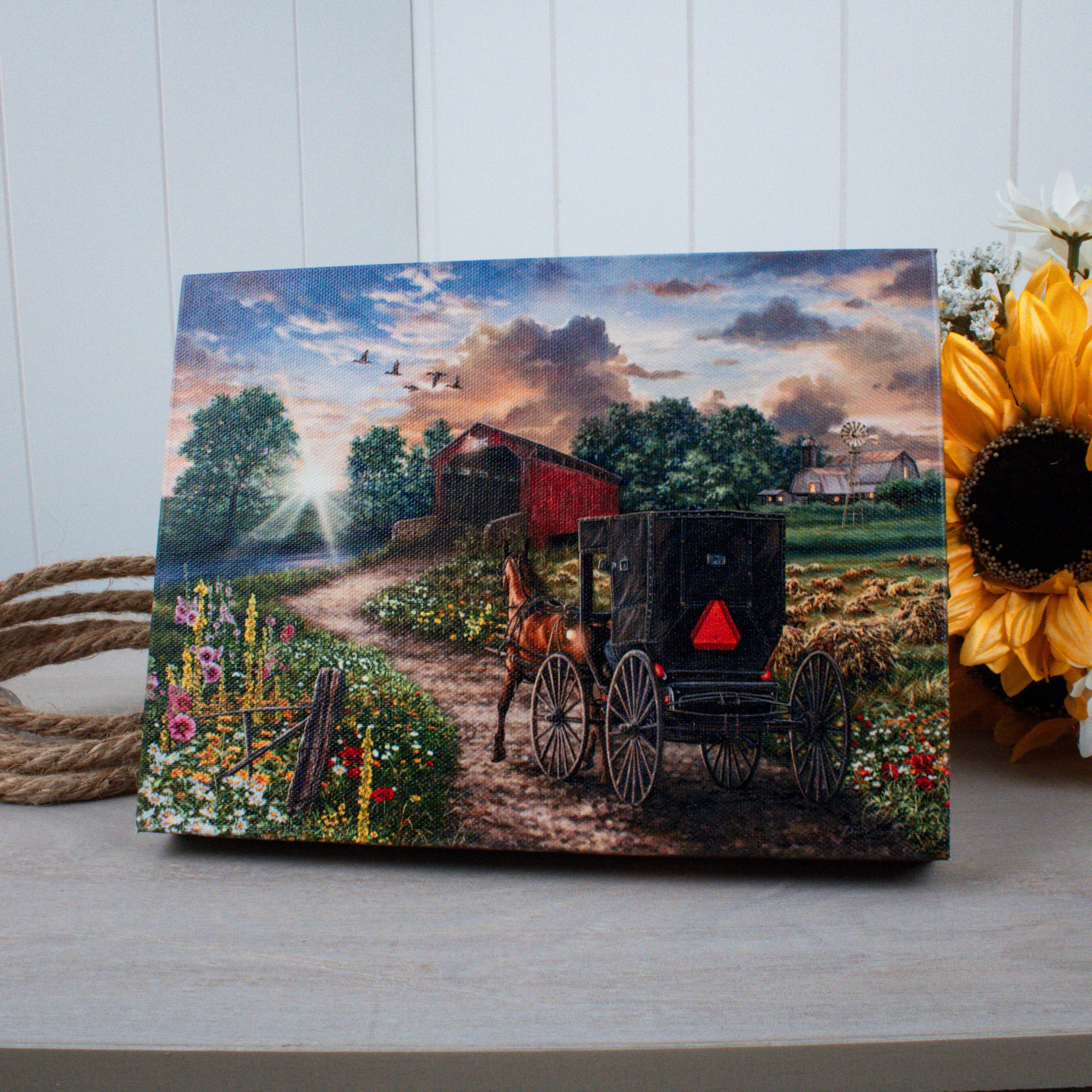 Evening on the Farm 8x6 Lighted Tabletop Canvas