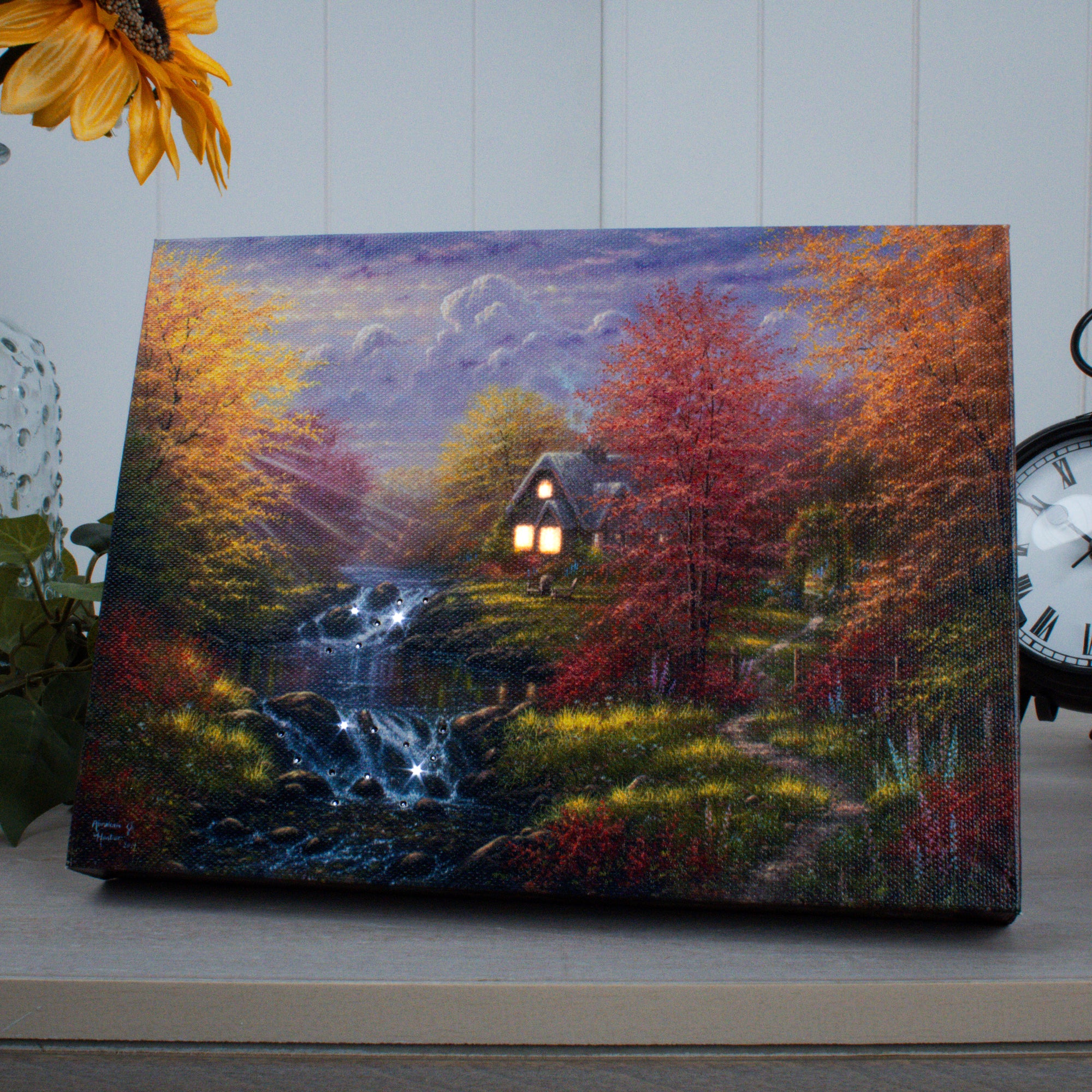 Secluded Cottage 8x6 Lighted Tabletop Canvas