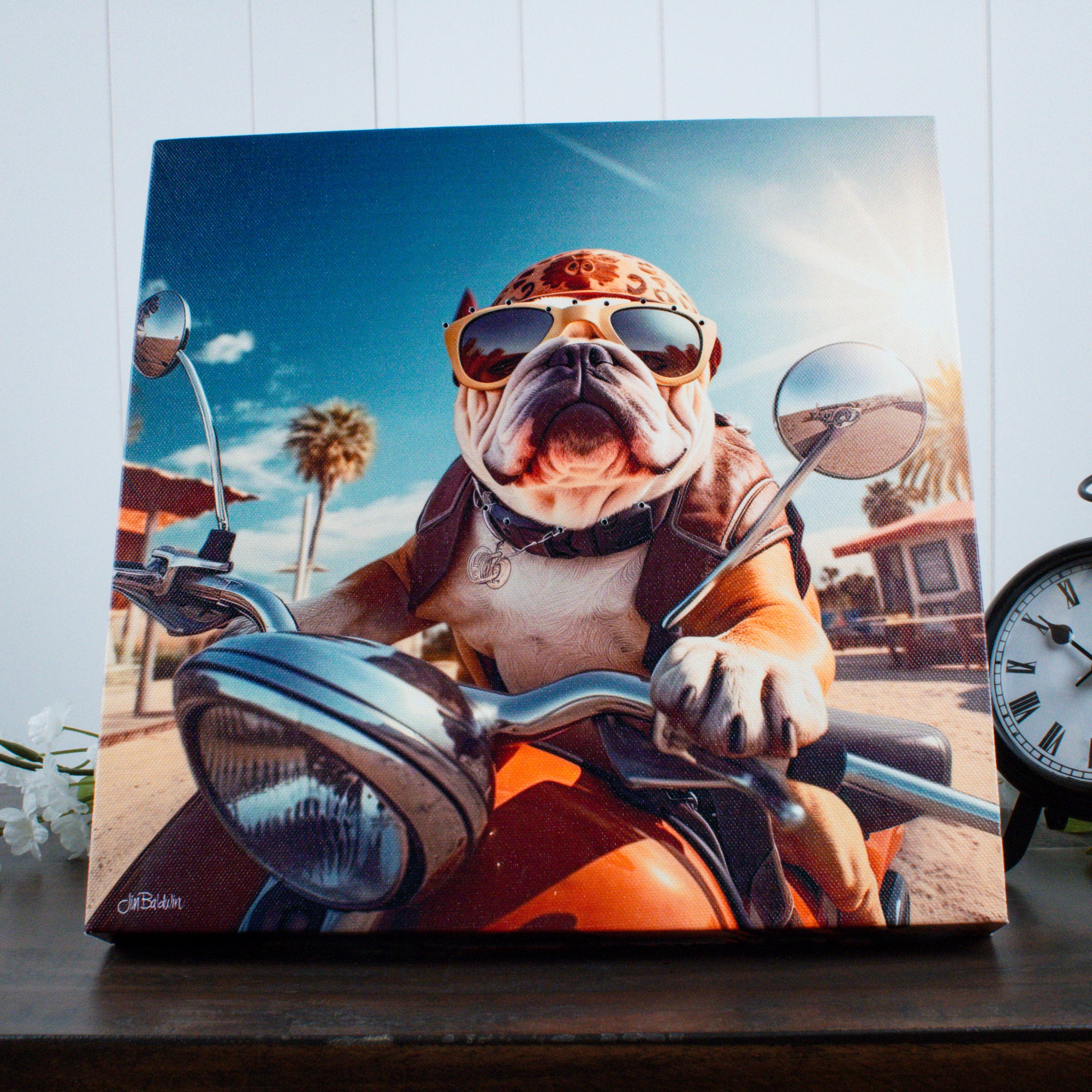 Bulldog Motorcycle 10x10 Lighted Fiber Optic Canvas