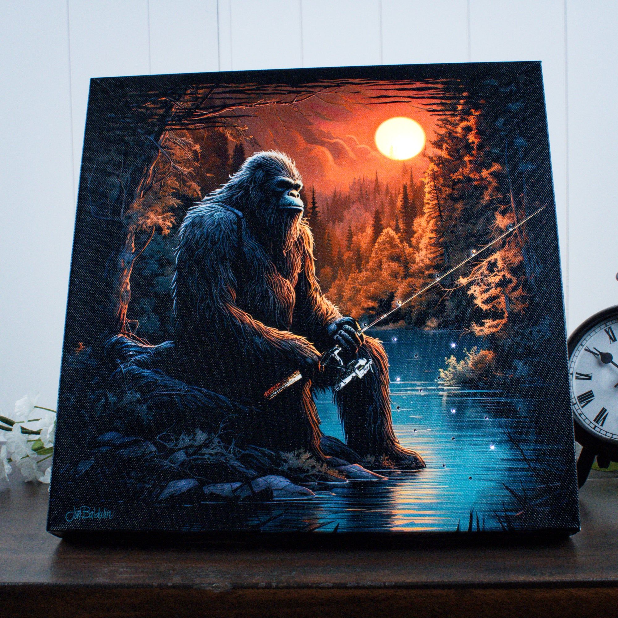 Sasquatch Fishing 10x10 Lighted Fiber Optic Canvas