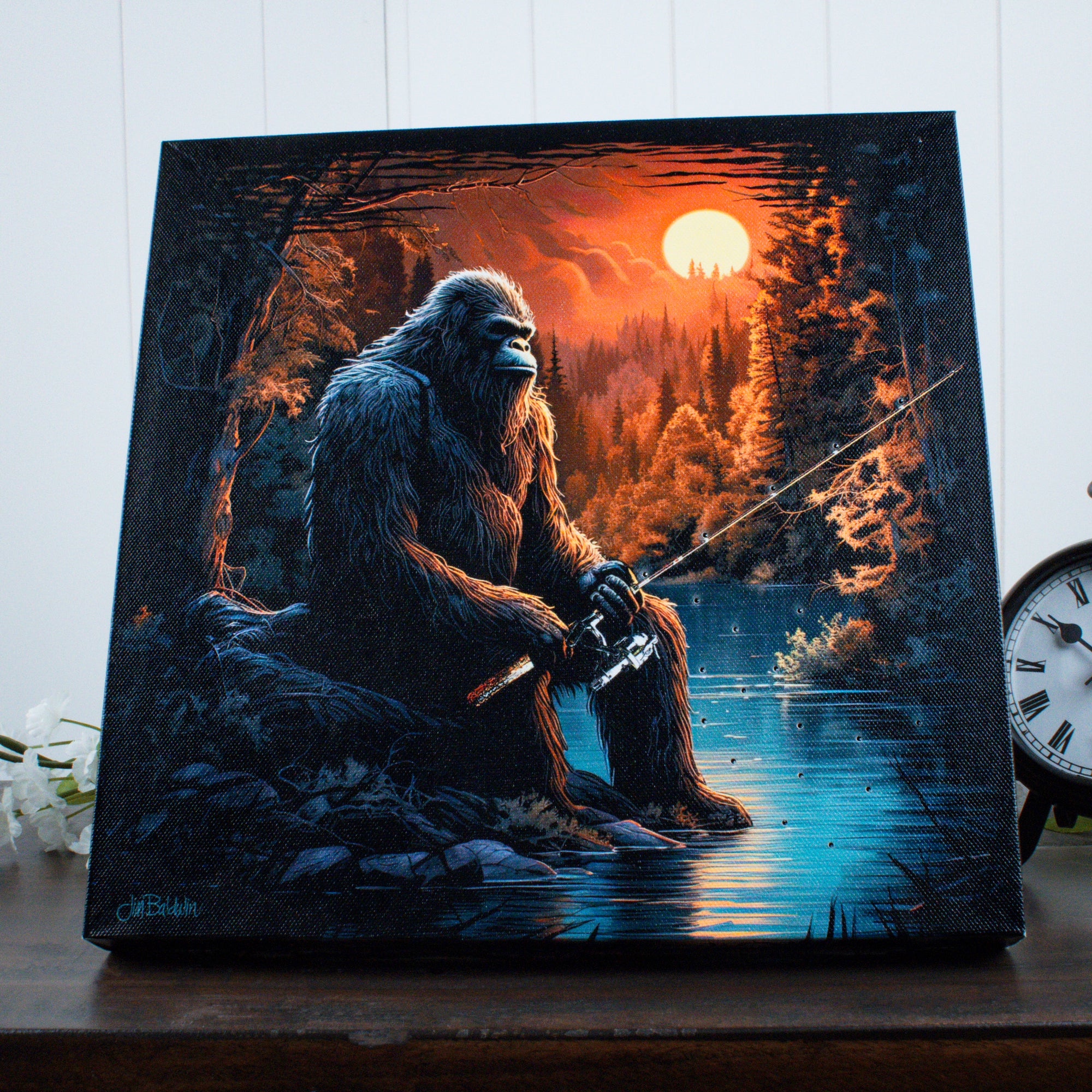 Sasquatch Fishing 10x10 Lighted Fiber Optic Canvas