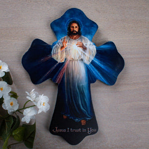 Divine Mercy Wooden Cross